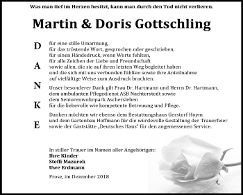 Traueranzeige von Martin und Doris Gottschling von Mitteldeutsche Zeitung Aschersleben