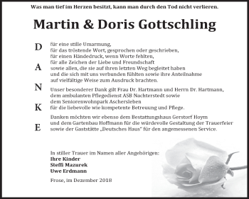 Traueranzeige von Martin und Doris Gottschling von Super Sonntag Aschersleben