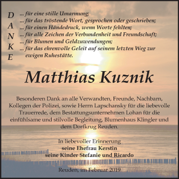 Traueranzeige von Matthias Kuznik von Mitteldeutsche Zeitung Bitterfeld
