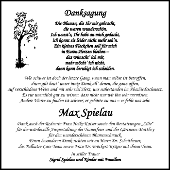 Traueranzeige von Max Spielau von WVG - Wochenspiegel Dessau / Köthen
