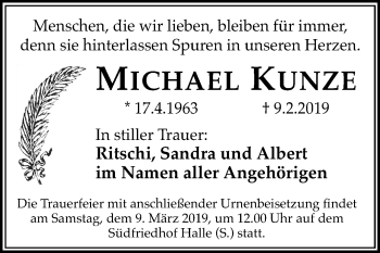 Traueranzeige von Michael Kunze von Mitteldeutsche Zeitung Halle/Saalkreis