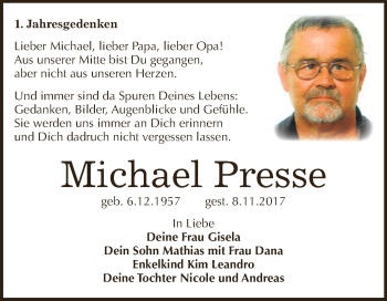 Traueranzeige von Michael Presse von WVG - Wochenspiegel Dessau / Köthen