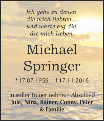 Traueranzeige von Michael Springer von Super Sonntag Wittenberg