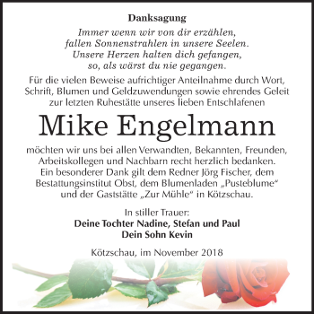 Traueranzeige von Mike Engelmann von Mitteldeutsche Zeitung Merseburg/Querfurt