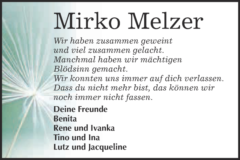  Traueranzeige für Mirko Melzer vom 01.12.2018 aus Super Sonntag Zeitz