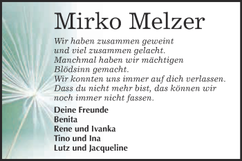 Traueranzeige von Mirko Melzer von Super Sonntag Zeitz