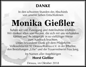 Traueranzeige von Monika Gießler von Mitteldeutsche Zeitung Dessau-Roßlau