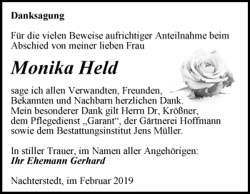 Traueranzeige von Monika Held von Super Sonntag Aschersleben