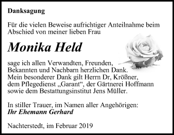 Traueranzeige von Monika Held von Mitteldeutsche Zeitung Aschersleben