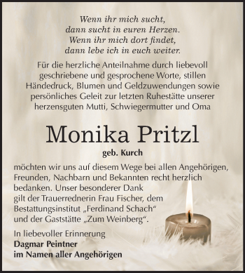 Traueranzeige von Monika Pritzl von Mitteldeutsche Zeitung Wittenberg
