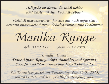 Traueranzeige von Monika Runge von Mitteldeutsche Zeitung Naumburg/Nebra