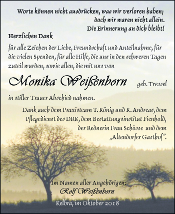 Traueranzeige von Monika Weißenborn von Mitteldeutsche Zeitung Sangerhausen
