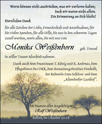 Traueranzeige von Monika Weißenborn von Super Sonntag SGH Mansf. Land