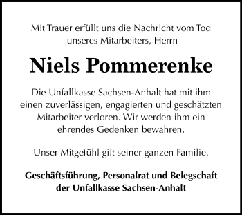 Traueranzeige von Niels Pommerenke von Mitteldeutsche Zeitung Dessau-Roßlau