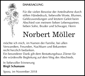 Traueranzeige von Norbert Möller von Mitteldeutsche Zeitung Zeitz