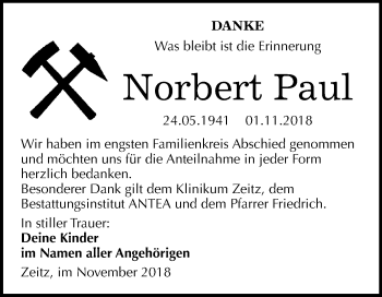 Traueranzeige von Norbert Paul von Mitteldeutsche Zeitung Zeitz