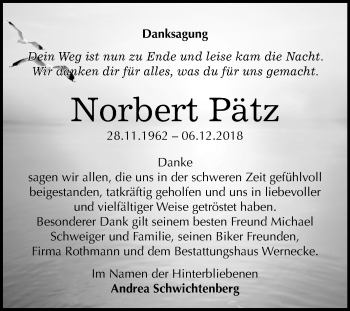 Traueranzeige von Norbert Pätz von Mitteldeutsche Zeitung Bernburg
