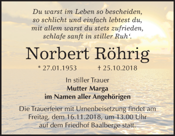 Traueranzeige von Norbert Röhrig von Mitteldeutsche Zeitung Bernburg