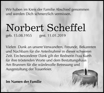 Traueranzeige von Norbert Scheffel von Wochenspiegel Mansfelder Land