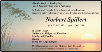 Traueranzeige von Norbert Spillert von Mitteldeutsche Zeitung Quedlinburg