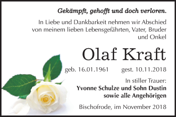Traueranzeige von Olaf Kraft von Mitteldeutsche Zeitung Aschersleben