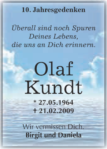 Traueranzeige von Olaf Kundt von Super Sonntag Merseburg