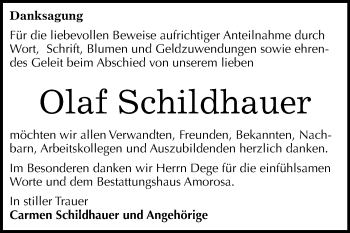 Traueranzeige von Olaf Schildhauer von Mitteldeutsche Zeitung Dessau-Roßlau