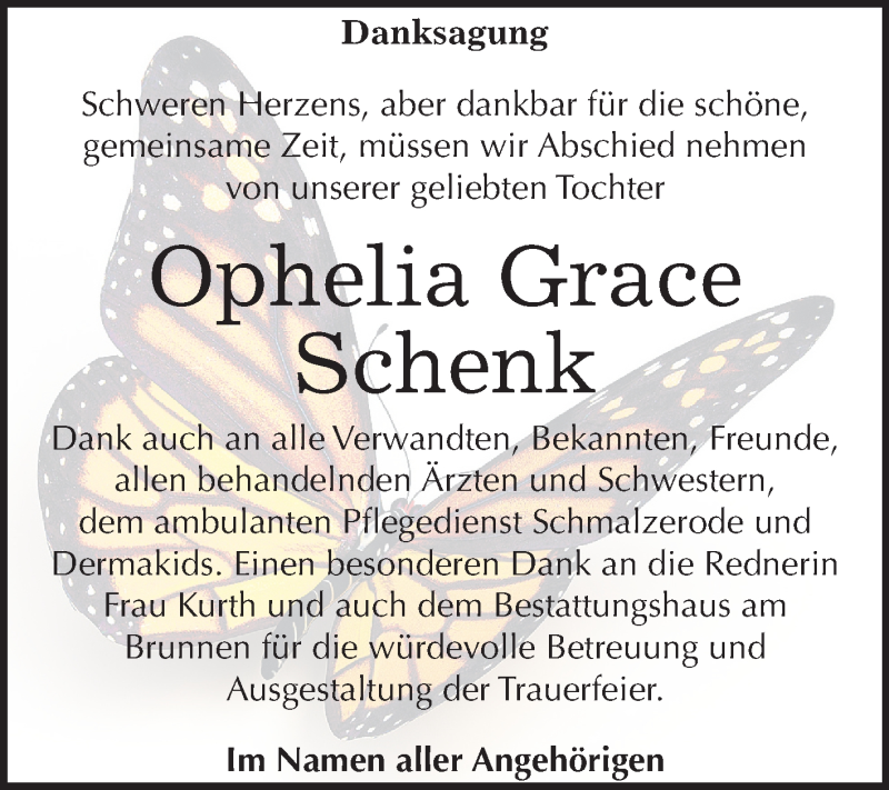  Traueranzeige für Ophelia Grace Schenk vom 12.01.2019 aus Mitteldeutsche Zeitung Aschersleben