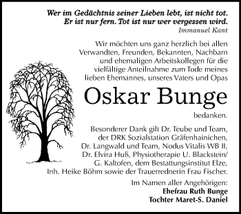 Traueranzeige von Oskar Bunge von Mitteldeutsche Zeitung Wittenberg