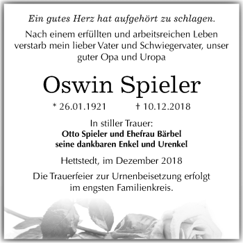 Traueranzeige von Oswin Spieler von Mitteldeutsche Zeitung Aschersleben