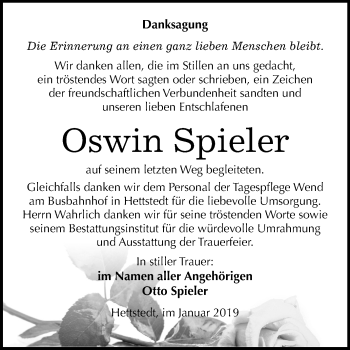 Traueranzeige von Oswin Spieler von Mitteldeutsche Zeitung Aschersleben