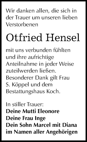 Traueranzeige von Otfried Hensel von Mitteldeutsche Zeitung