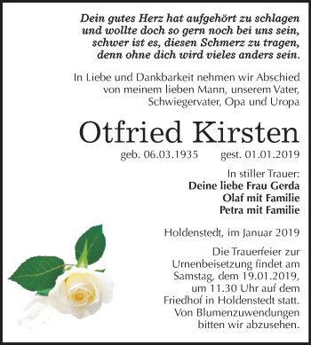 Traueranzeige von Otfried Kirsten von Mitteldeutsche Zeitung Sangerhausen