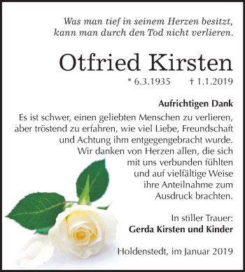 Traueranzeige von Otfried Kirsten von Mitteldeutsche Zeitung