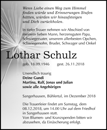 Traueranzeige von Othar Schulz von Mitteldeutsche Zeitung Sangerhausen