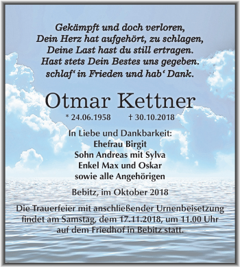 Traueranzeige von Otmar Kettner von Mitteldeutsche Zeitung Bernburg