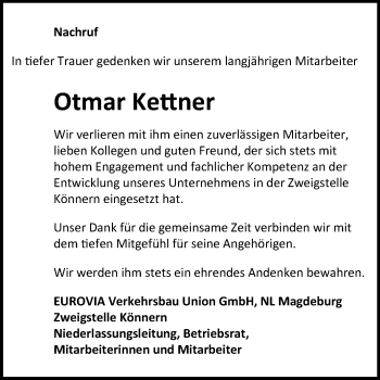 Traueranzeige von Otmar Kettner von Mitteldeutsche Zeitung
