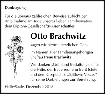 Traueranzeige von Otto Brachwitz von Mitteldeutsche Zeitung Halle/Saalkreis