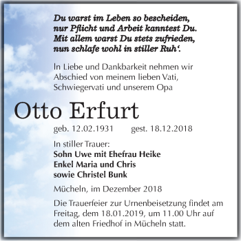 Traueranzeige von Otto Erfurt von Mitteldeutsche Zeitung Merseburg/Querfurt