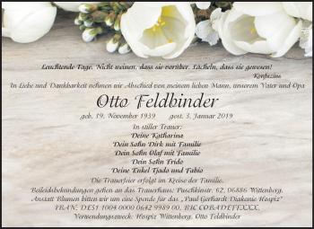 Traueranzeige von Otto Feldbinder von Mitteldeutsche Zeitung Wittenberg