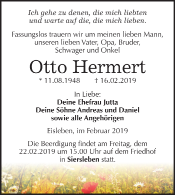 Traueranzeige von Otto Hermert von Mitteldeutsche Zeitung