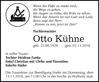 Traueranzeige von Otto Kühne von Mitteldeutsche Zeitung Halle/Saalkreis