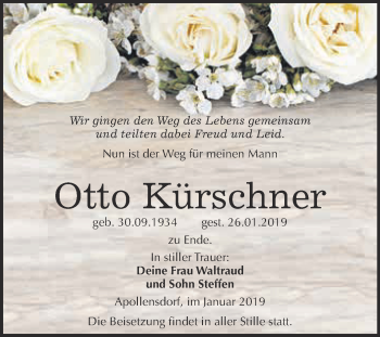 Traueranzeige von Otto Kürschner von Super Sonntag Wittenberg