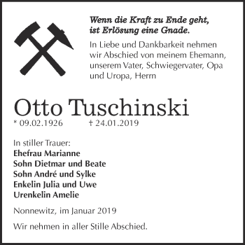 Traueranzeige von Otto Tuschinski von Super Sonntag Zeitz
