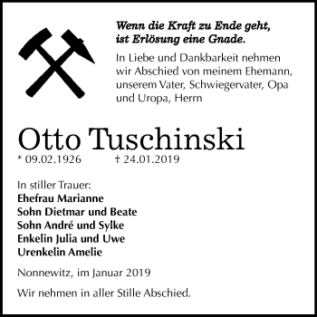 Traueranzeige von Otto Tuschinski von Mitteldeutsche Zeitung Zeitz