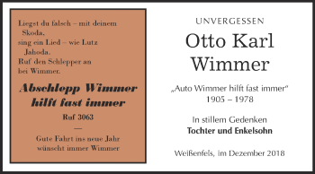 Traueranzeige von Otto Karl Wimmer von WVG - Wochenspiegel NMB / WSF / ZTZ
