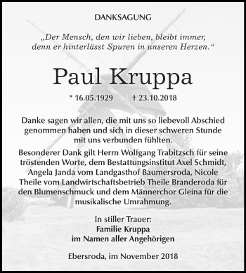 Traueranzeige von Paul Kruppa von Mitteldeutsche Zeitung Merseburg/Querfurt