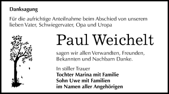 Traueranzeige von Paul Weichelt von Mitteldeutsche Zeitung Halle/Saalkreis