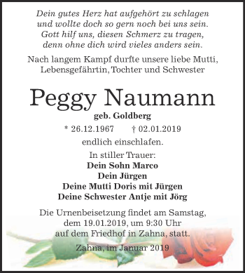 Traueranzeige von Peggy Naumann von Super Sonntag Wittenberg