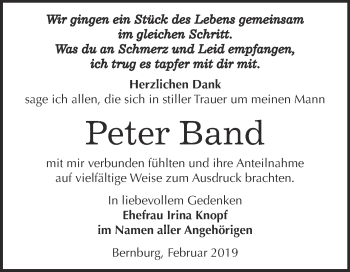Traueranzeige von Peter Band von Super Sonntag Bernburg